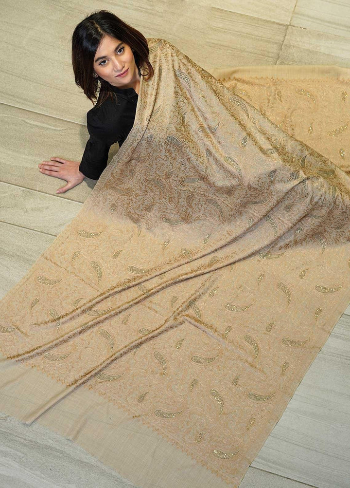 Sanaulla Exclusive Range  Pashmina  Shawls MAMA-39 Fawn-1 - Pashmina Shawls