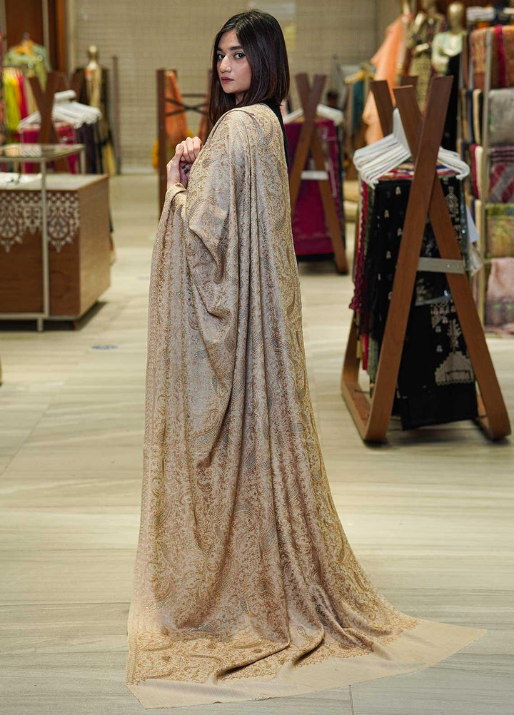 Sanaulla Exclusive Range  Pashmina  Shawls MAMA-39 Fawn-1 - Pashmina Shawls