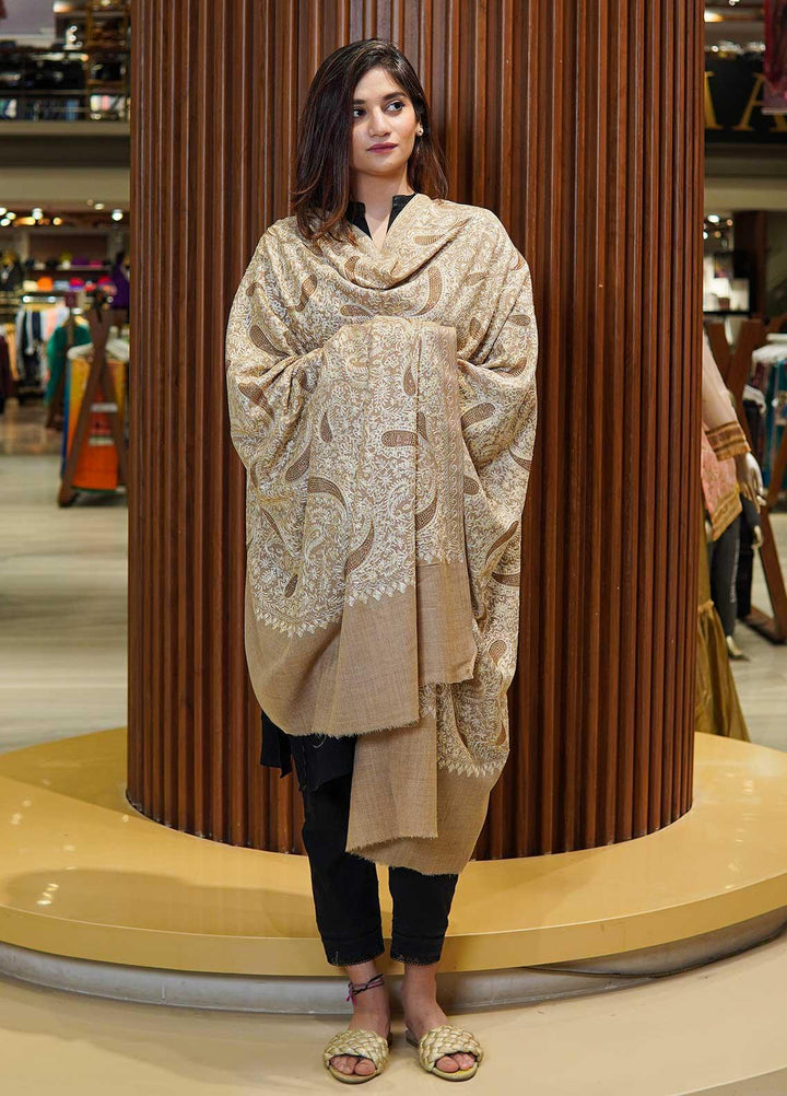 Sanaulla Exclusive Range  Pashmina  Shawls MAMA-39 Fawn-2 - Pashmina Shawls