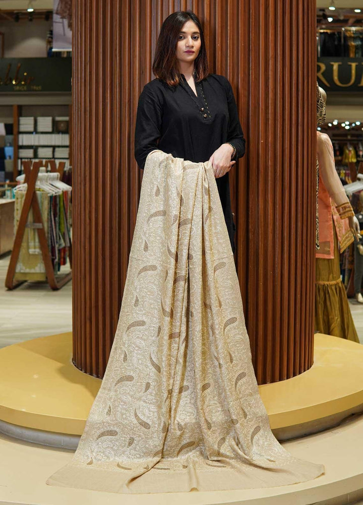 Sanaulla Exclusive Range  Pashmina  Shawls MAMA-39 Fawn-3 - Pashmina Shawls