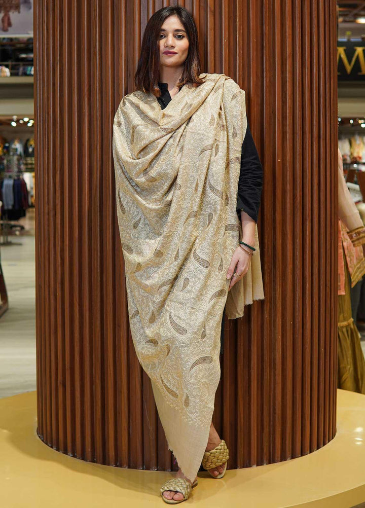 Sanaulla Exclusive Range  Pashmina  Shawls MAMA-39 Fawn-3 - Pashmina Shawls