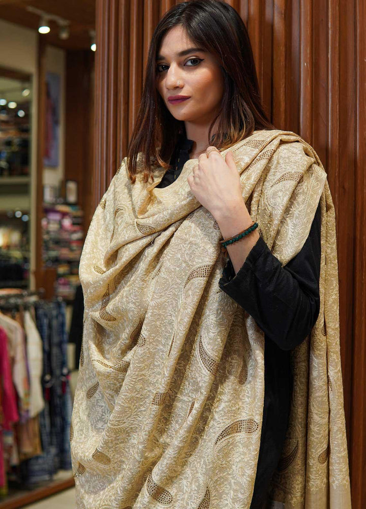 Sanaulla Exclusive Range  Pashmina  Shawls MAMA-39 Fawn-3 - Pashmina Shawls