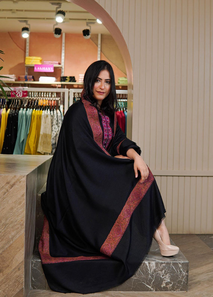 Sanaulla Exclusive Range  Pashmina  Shawls Mh Dour Sdt KPS-09 Black - Pashmina Shawls