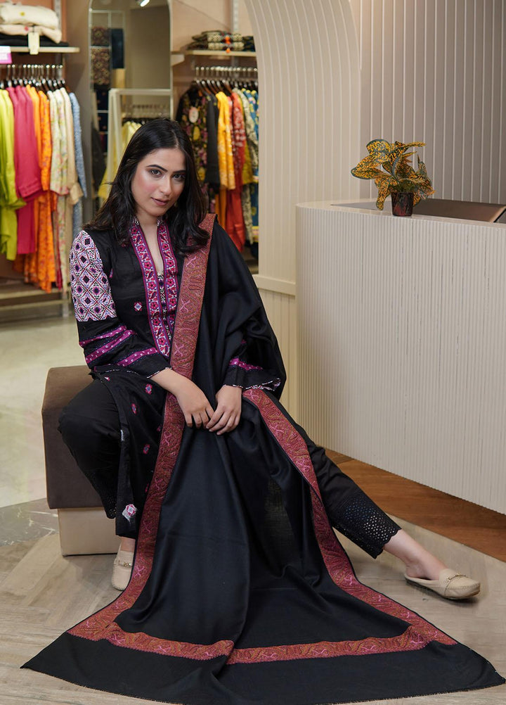 Sanaulla Exclusive Range  Pashmina  Shawls Mh Dour Sdt KPS-09 Black01 - Pashmina Shawls