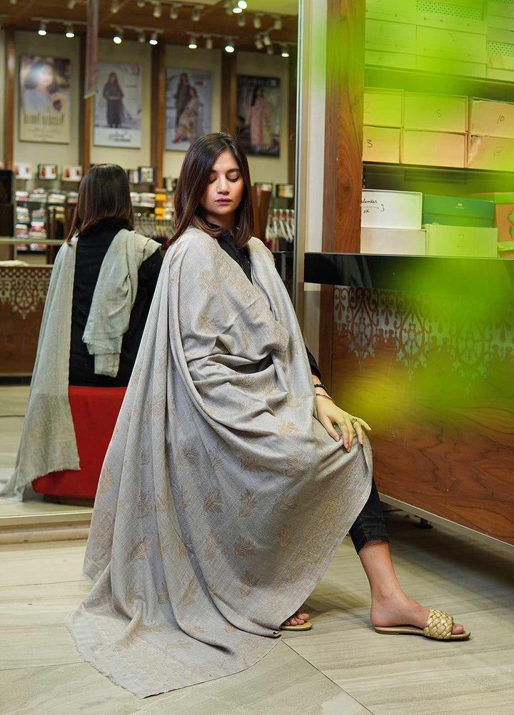 Sanaulla Exclusive Range  Pashmina  Shawls MAMA-13 Grey-2 - Pashmina Shawls