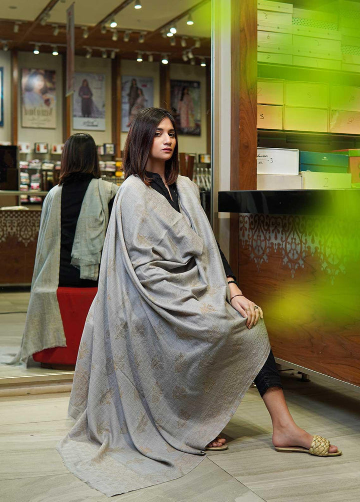 Sanaulla Exclusive Range  Pashmina  Shawls MAMA-13 Grey-2 - Pashmina Shawls