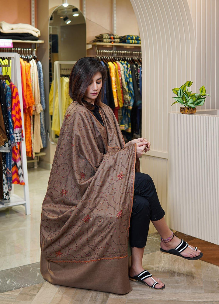 Sanaulla Exclusive Range  Pashmina  Shawls MAMA-17 Brown-2 - Pashmina Shawls