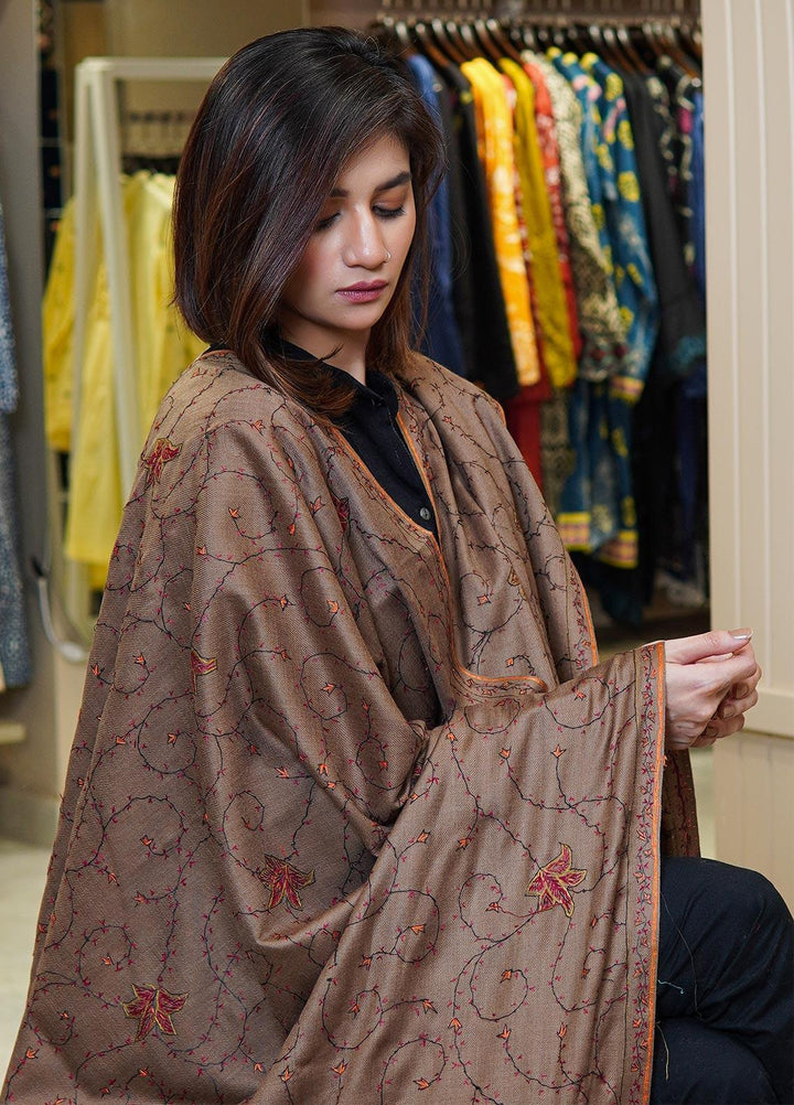 Sanaulla Exclusive Range  Pashmina  Shawls MAMA-17 Brown-2 - Pashmina Shawls