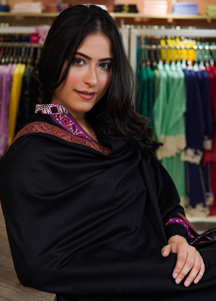 Sanaulla Exclusive Range  Pashmina  Shawls Mh Dour Sdt KPS-09 Black02 - Pashmina Shawls