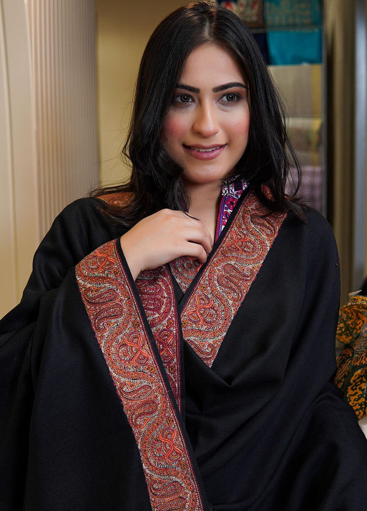 Sanaulla Exclusive Range  Pashmina  Shawls Mh Dour Sdt KPS-09 Black03 - Pashmina Shawls