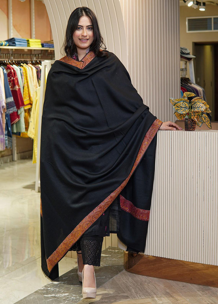 Sanaulla Exclusive Range  Pashmina  Shawls Mh Dour Sdt KPS-09 Black05 - Pashmina Shawls
