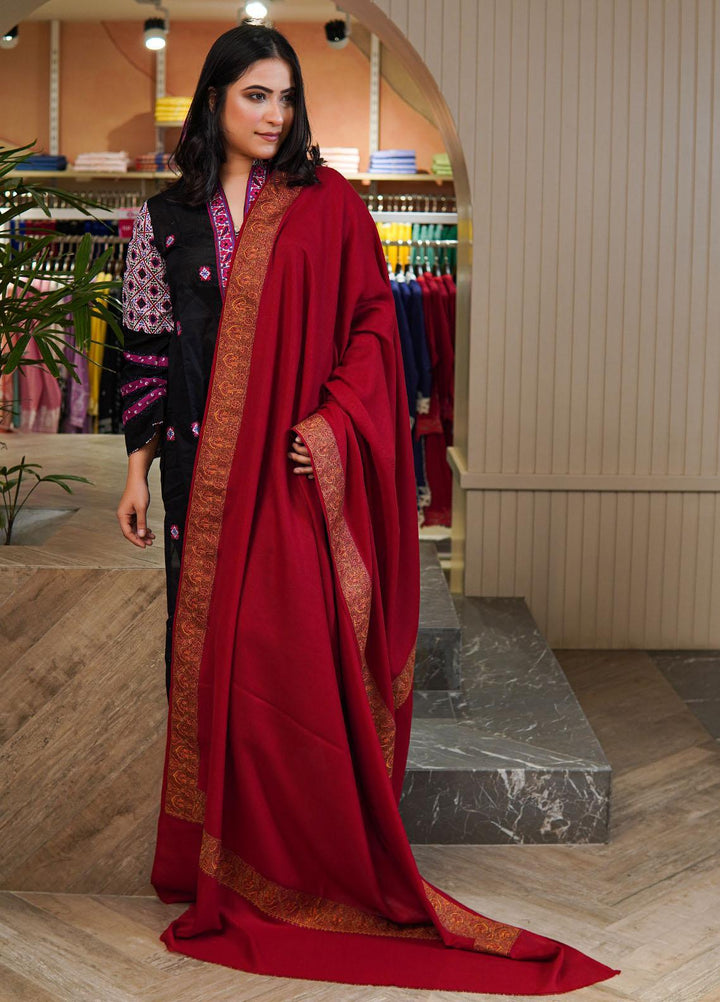 Sanaulla Exclusive Range  Pashmina  Shawls Mh Dour Sdt KPS-09 Red02 - Pashmina Shawls