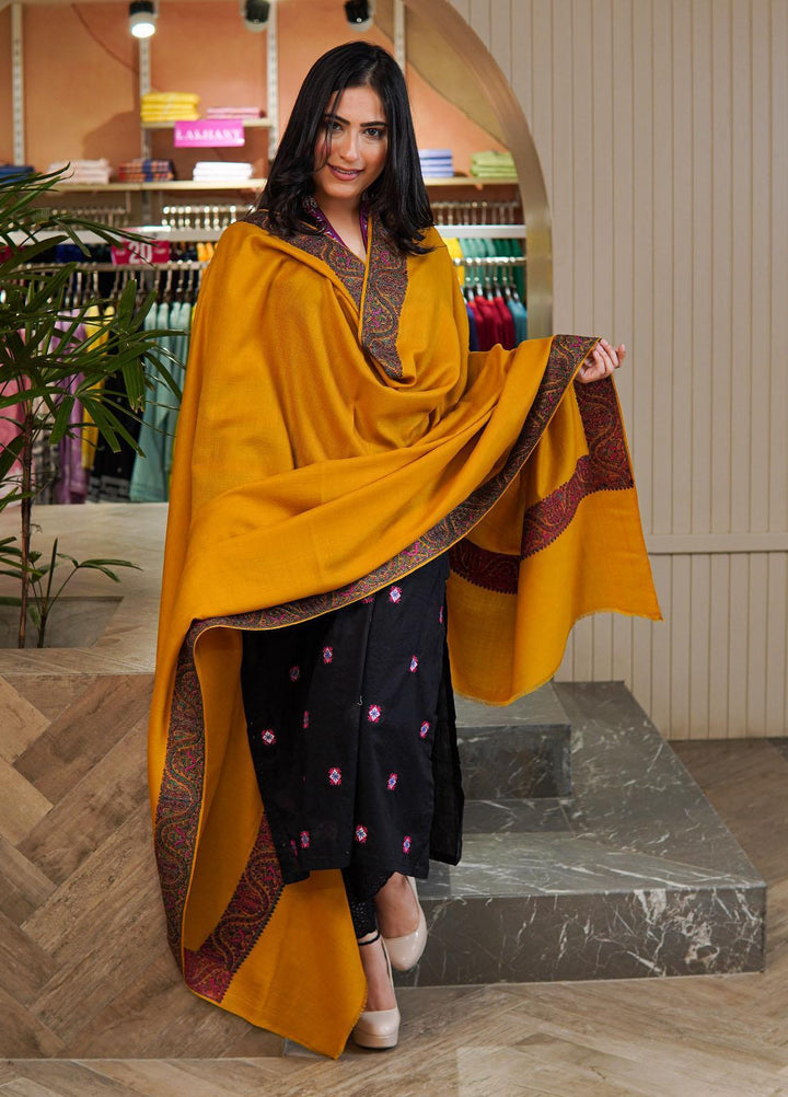 Sanaulla Exclusive Range  Pashmina  Shawls Mh Dour Sdt KPS-09 Yellow02 - Pashmina Shawls