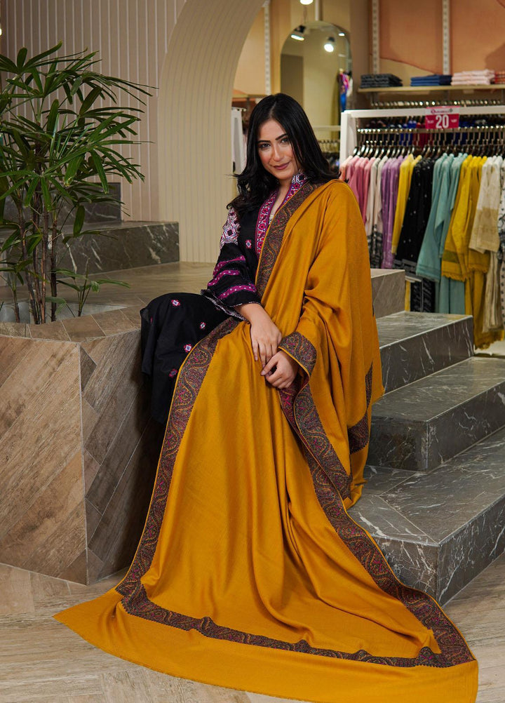 Sanaulla Exclusive Range  Pashmina  Shawls Mh Dour Sdt KPS-09 Yellow02 - Pashmina Shawls