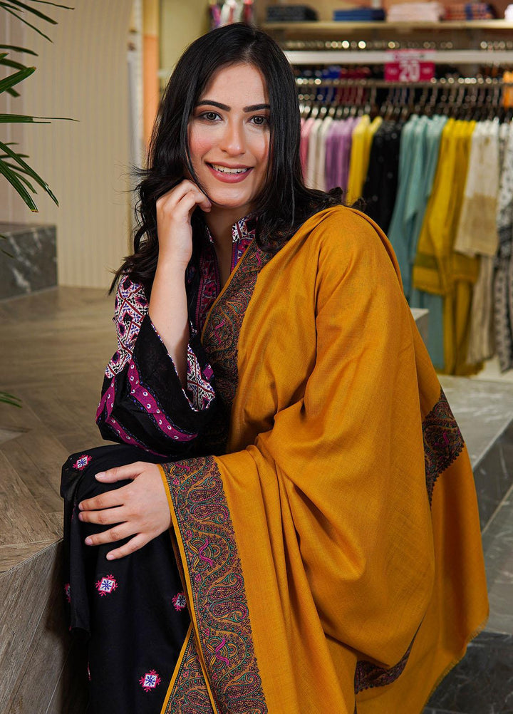 Sanaulla Exclusive Range  Pashmina  Shawls Mh Dour Sdt KPS-09 Yellow02 - Pashmina Shawls