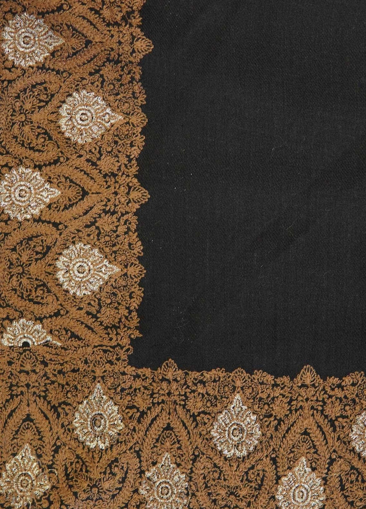 Sanaulla Exclusive Range  Pashmina  Shawls Mh Tilla Kallah Dour Ght KPS-18 Black03 - Pashmina Shawls