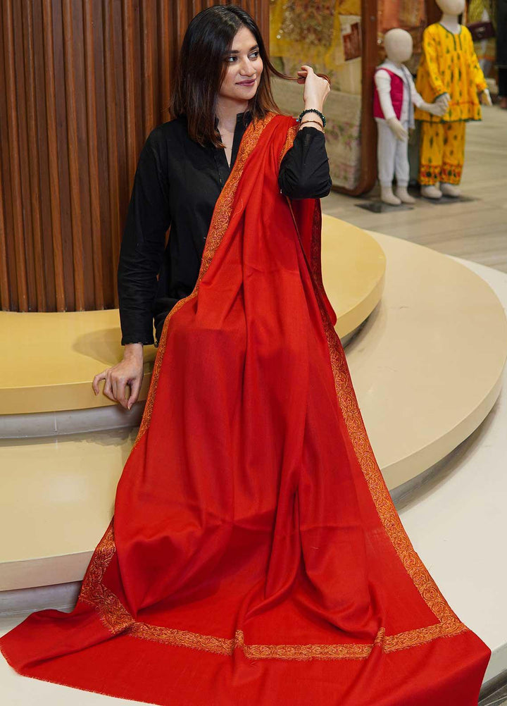 Sanaulla Exclusive Range  Pashmina  Shawls MAMA-16 Red - Pashmina Shawls