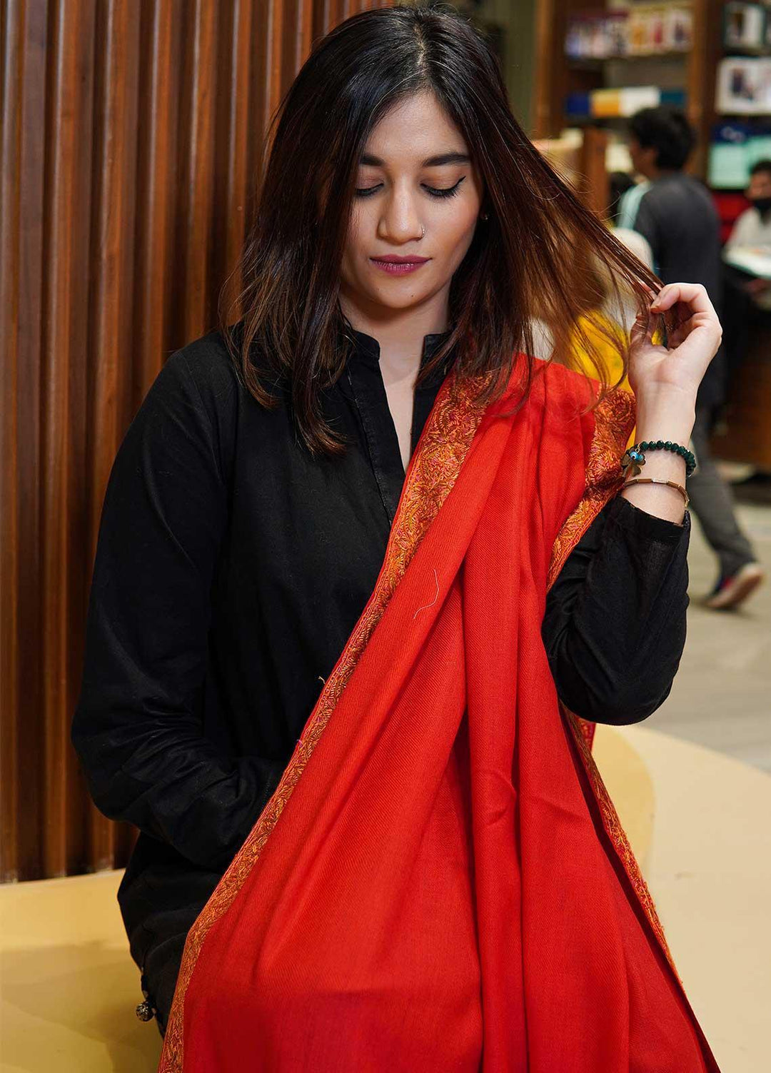 Sanaulla Exclusive Range  Pashmina  Shawls MAMA-16 Red - Pashmina Shawls