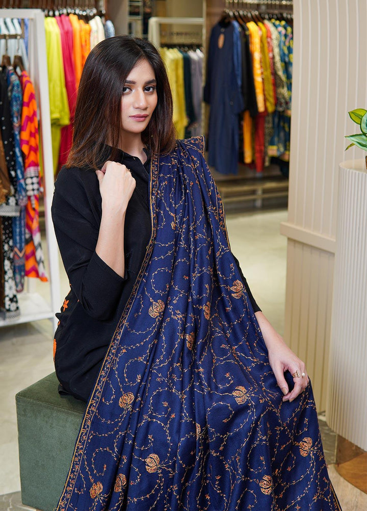 Sanaulla Exclusive Range  Pashmina  Shawls MAMA-17 Blue-1 - Pashmina Shawls