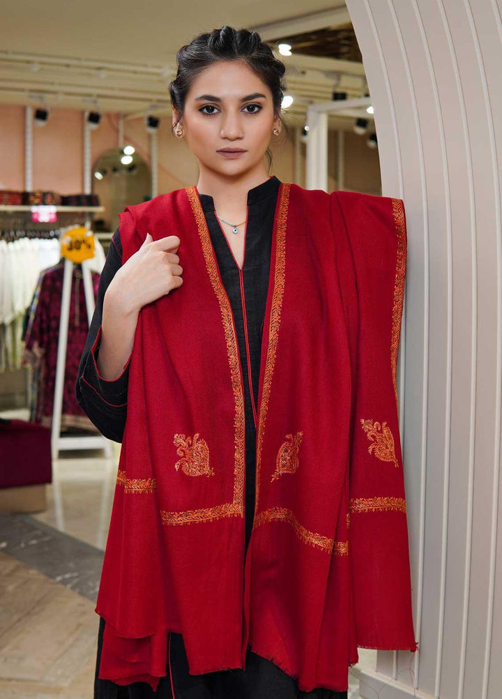 Sanaulla Exclusive Range  Pashmina  Shawls MAMA-24 Red - Pashmina Shawls