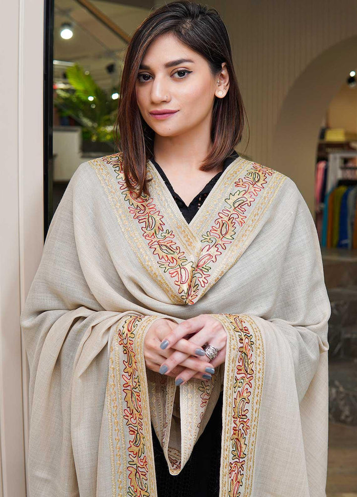 Sanaulla Exclusive Range  Pashmina  Shawls MAMA-27 Fawn-9 - Pashmina Shawls