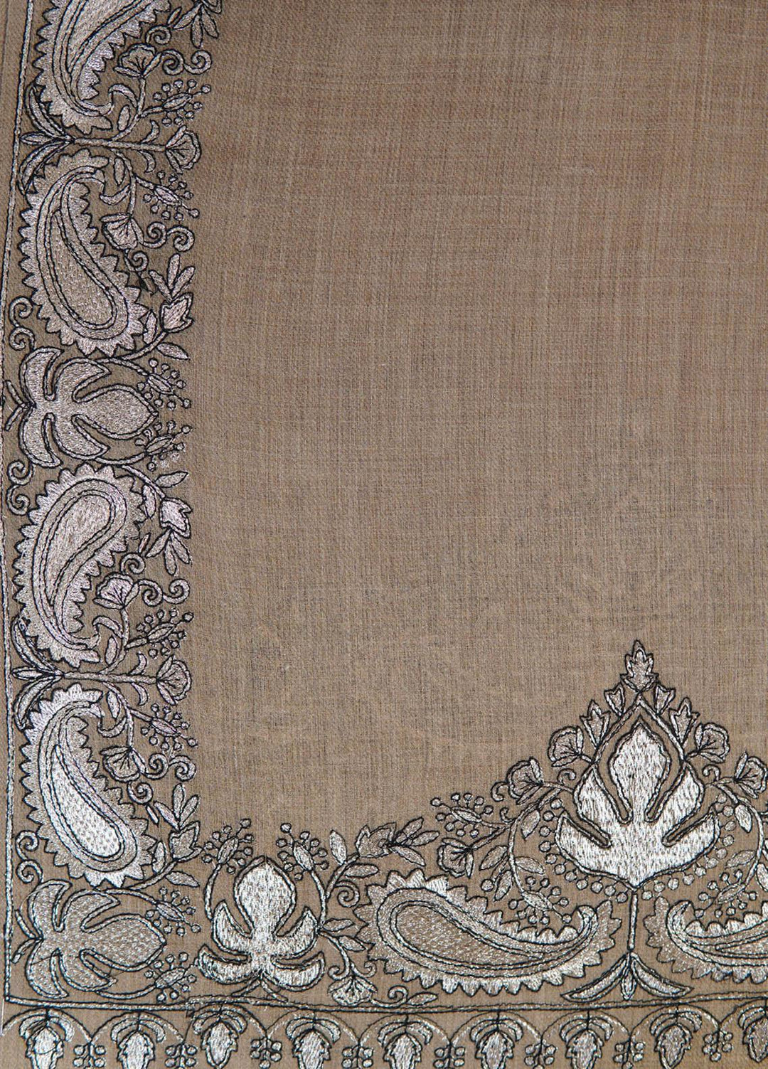 Sanaulla Exclusive Range  Pashmina  Shawls Zarri Pasily Chanar Boder Jw KPS-57 Brown-02 - Pashmina Shawls