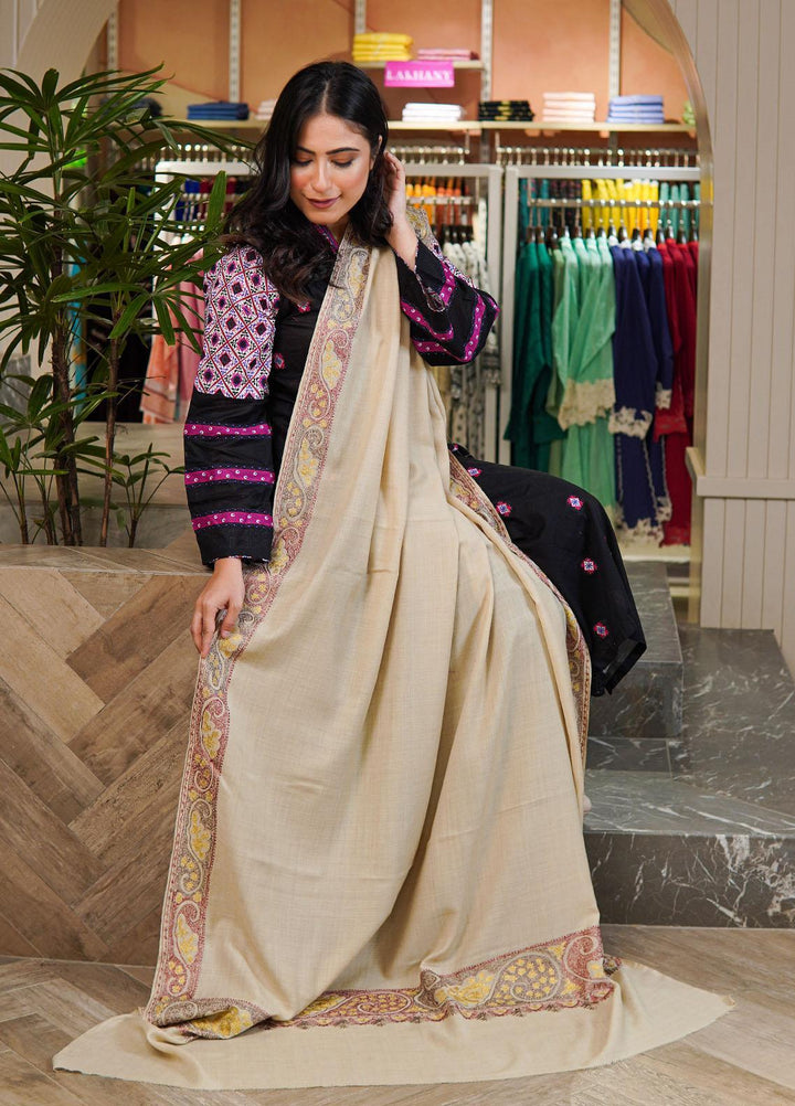 Sanaulla Exclusive Range  Pashmina  Shawls Nalki Zarri Kaalah Dour Hw KPS-36 Fawn01 - Pashmina Shawls