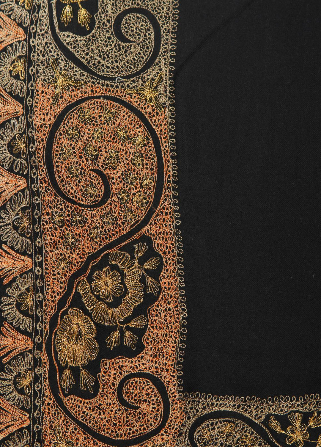 Sanaulla Exclusive Range  Pashmina  Shawls Nalki Zarri Kaalah Dour Hw KPS-36 Black01 - Pashmina Shawls