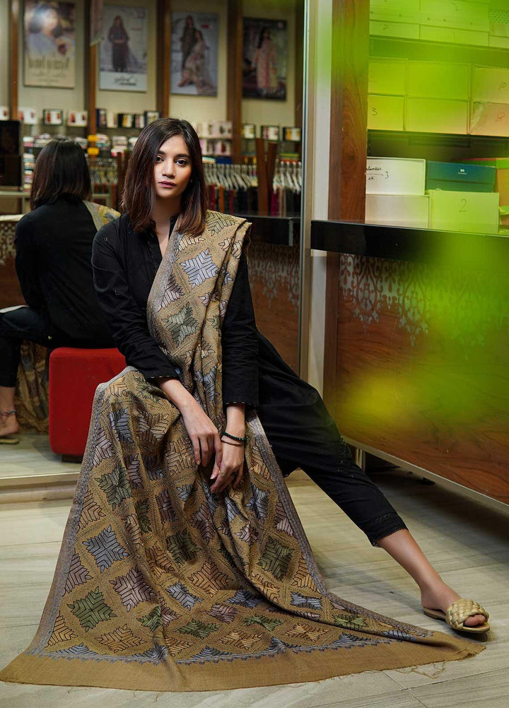 Sanaulla Exclusive Range  Pashmina  Shawls Zarri Nalki Pasily Jaal AD KPS-43 Brown05 - Pashmina Shawls