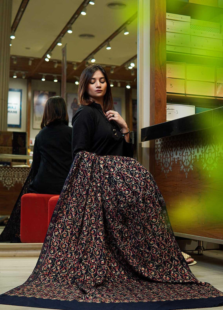 Sanaulla Exclusive Range  Pashmina  Shawls Nalki Zarri Small Jaal AD KPS-49 Blue02 - Pashmina Shawls