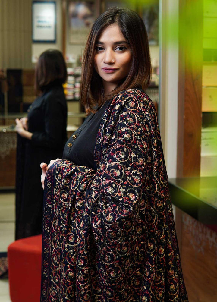 Sanaulla Exclusive Range  Pashmina  Shawls Nalki Zarri Small Jaal AD KPS-49 Blue02 - Pashmina Shawls