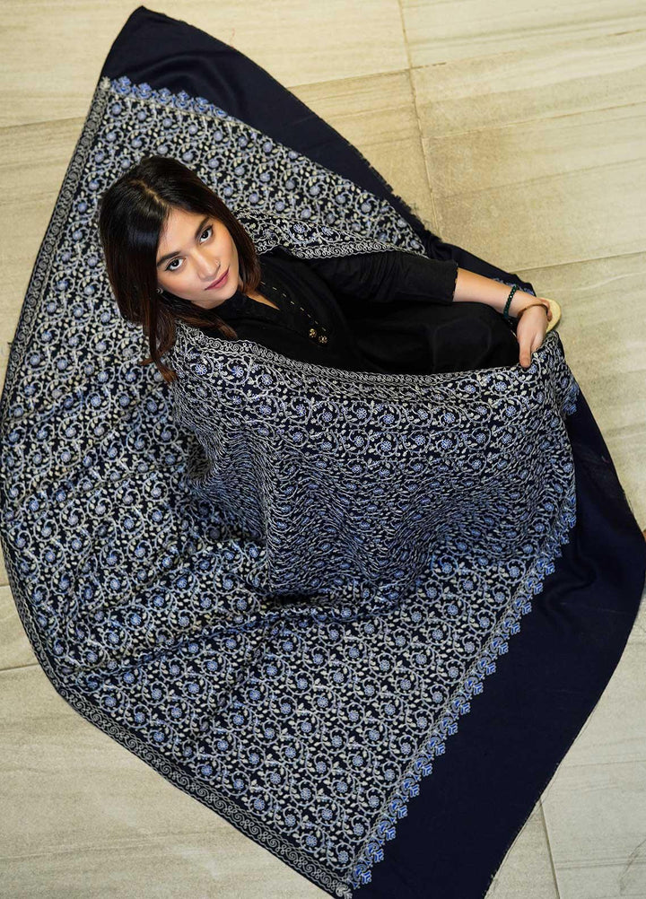 Sanaulla Exclusive Range  Pashmina  Shawls Nalki Zarri Small Jaal AD KPS-49 Blue03 - Pashmina Shawls