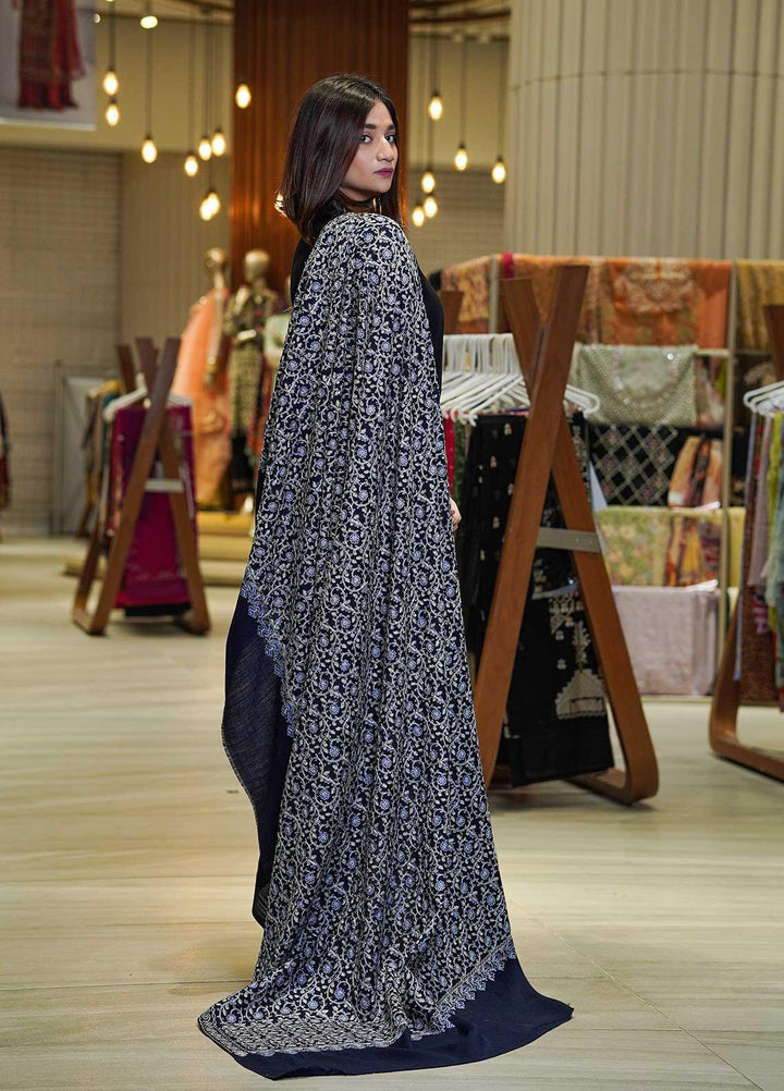 Sanaulla Exclusive Range  Pashmina  Shawls Nalki Zarri Small Jaal AD KPS-49 Blue03 - Pashmina Shawls