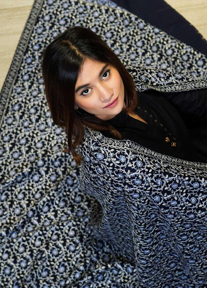 Sanaulla Exclusive Range  Pashmina  Shawls Nalki Zarri Small Jaal AD KPS-49 Blue03 - Pashmina Shawls