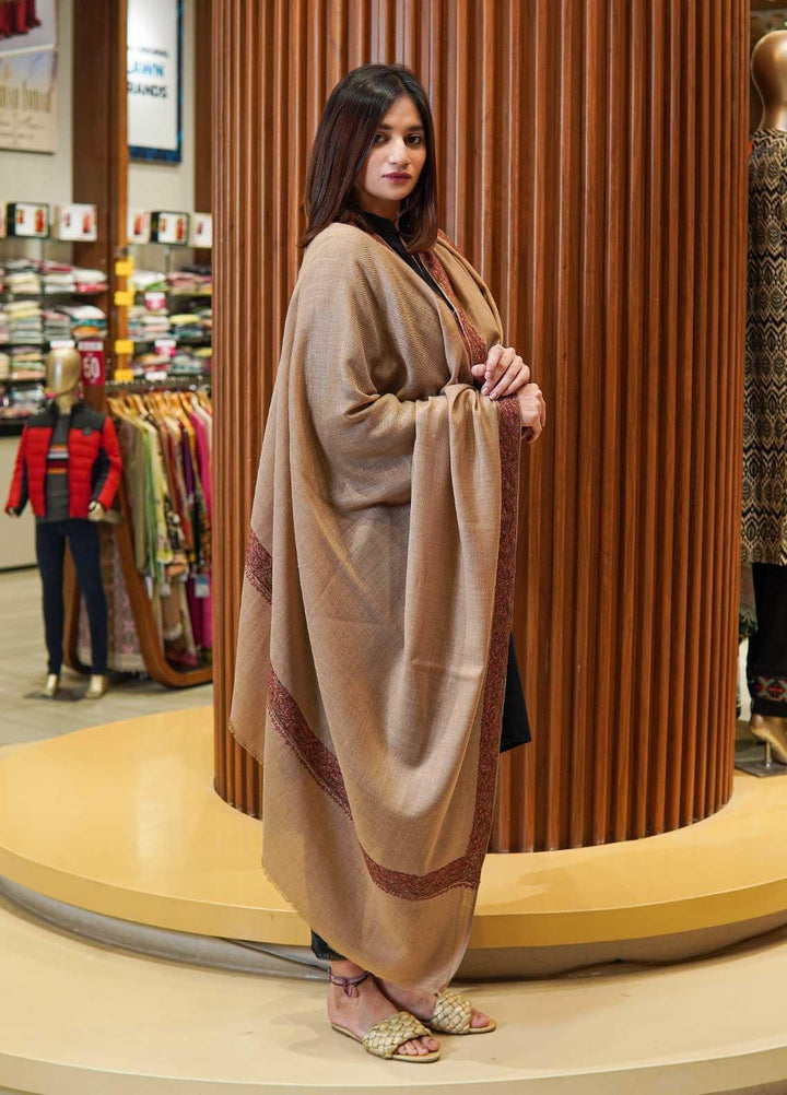 Sanaulla Exclusive Range  Pashmina  Shawls MAMA-16 Fawn-2 - Pashmina Shawls