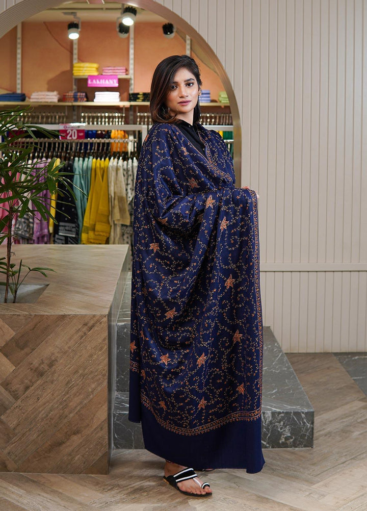 Sanaulla Exclusive Range  Pashmina  Shawls MAMA-17 Blue-2 - Pashmina Shawls