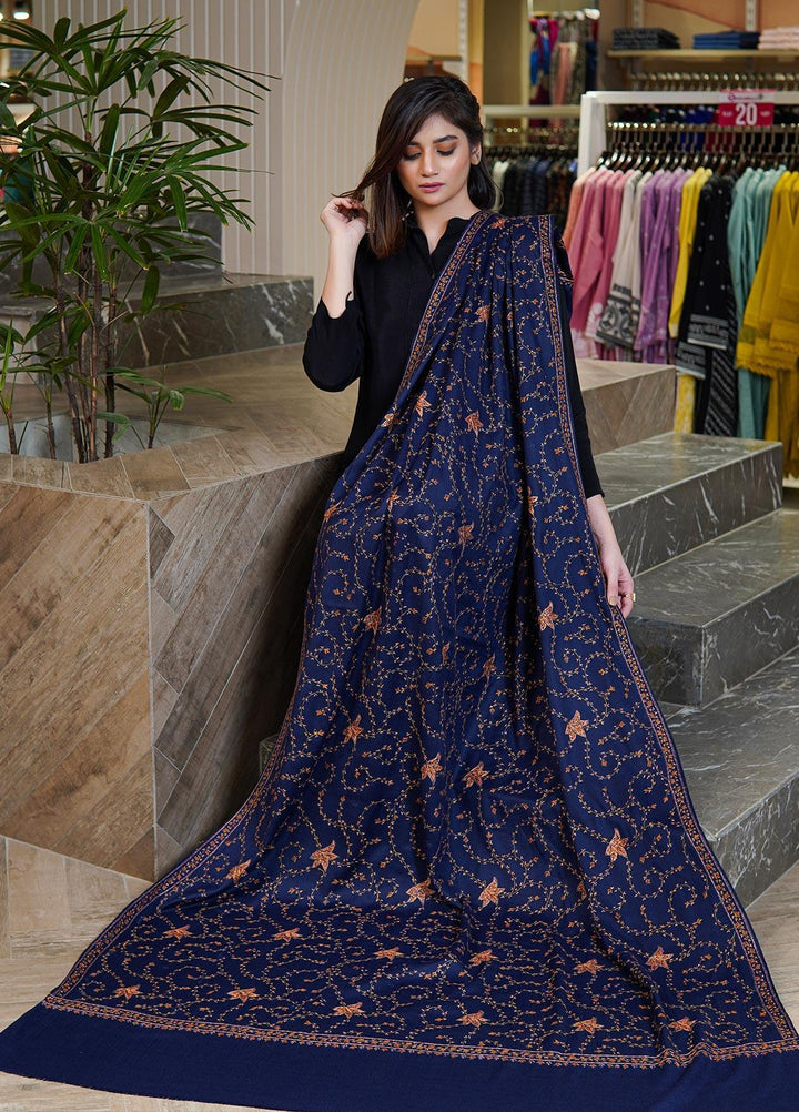 Sanaulla Exclusive Range  Pashmina  Shawls MAMA-17 Blue-2 - Pashmina Shawls