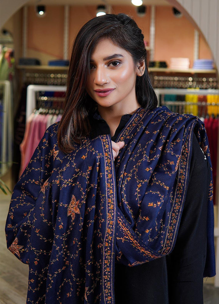 Sanaulla Exclusive Range  Pashmina  Shawls MAMA-17 Blue-2 - Pashmina Shawls