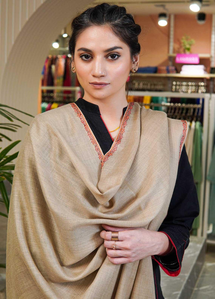 Sanaulla Exclusive Range  Pashmina  Shawls MAMA-24 Fawn-2 - Pashmina Shawls