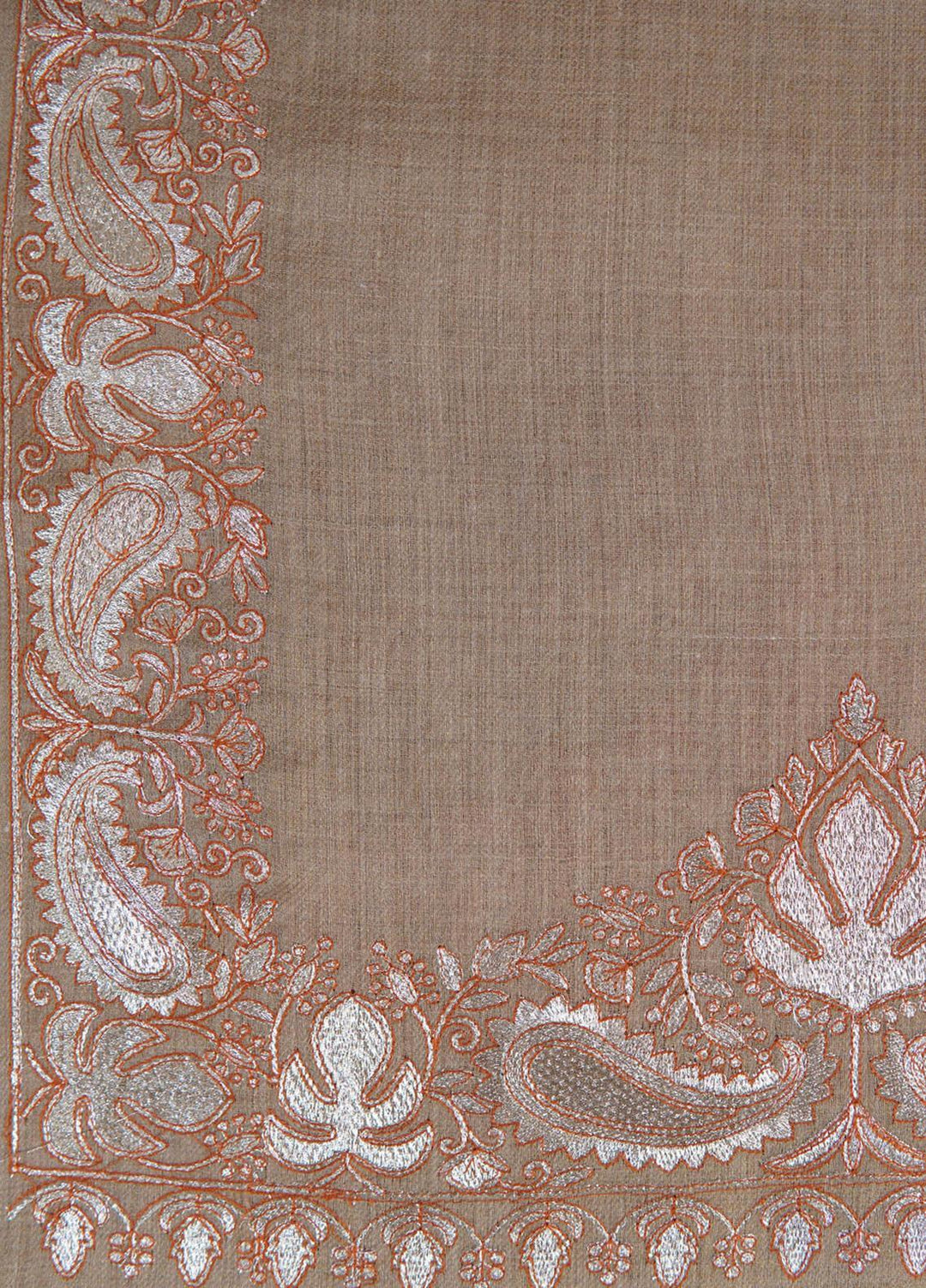 Sanaulla Exclusive Range  Pashmina  Shawls Zarri Pasily Chanar Boder Jw KPS-57 Brown-03 - Pashmina Shawls