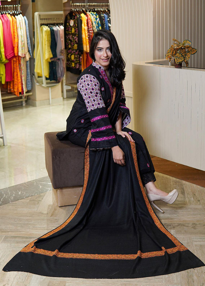 Sanaulla Exclusive Range  Pashmina  Shawls MAMA-16 Black-6 - Pashmina Shawls