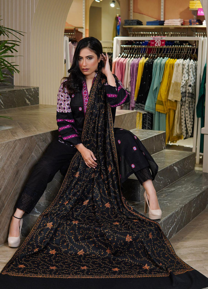 Sanaulla Exclusive Range  Pashmina  Shawls MAMA-17 Black-1 - Pashmina Shawls