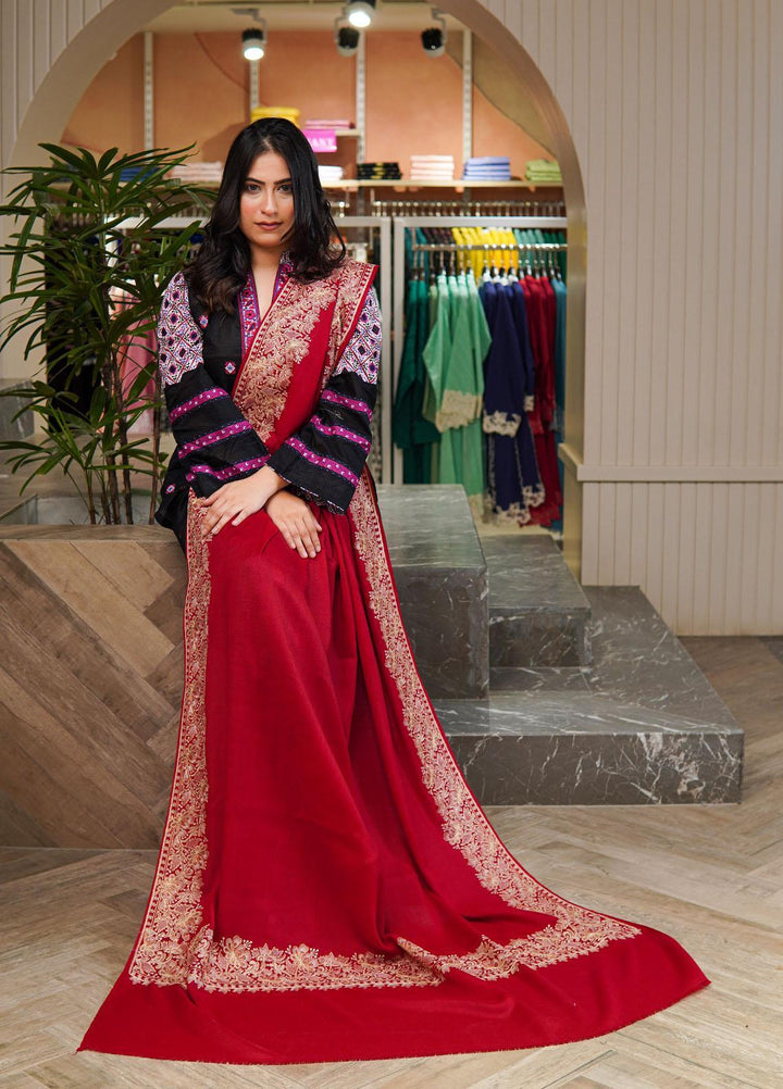 Sanaulla Exclusive Range  Pashmina  Shawls Mh Tilla Kallah Dour Ght KPS-18 Red - Pashmina Shawls