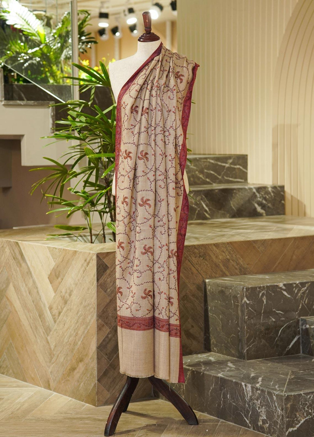 Sanaulla Exclusive Range  Pashmina  Shawls AKP-32 Fawn-10 - Pashmina Shawls