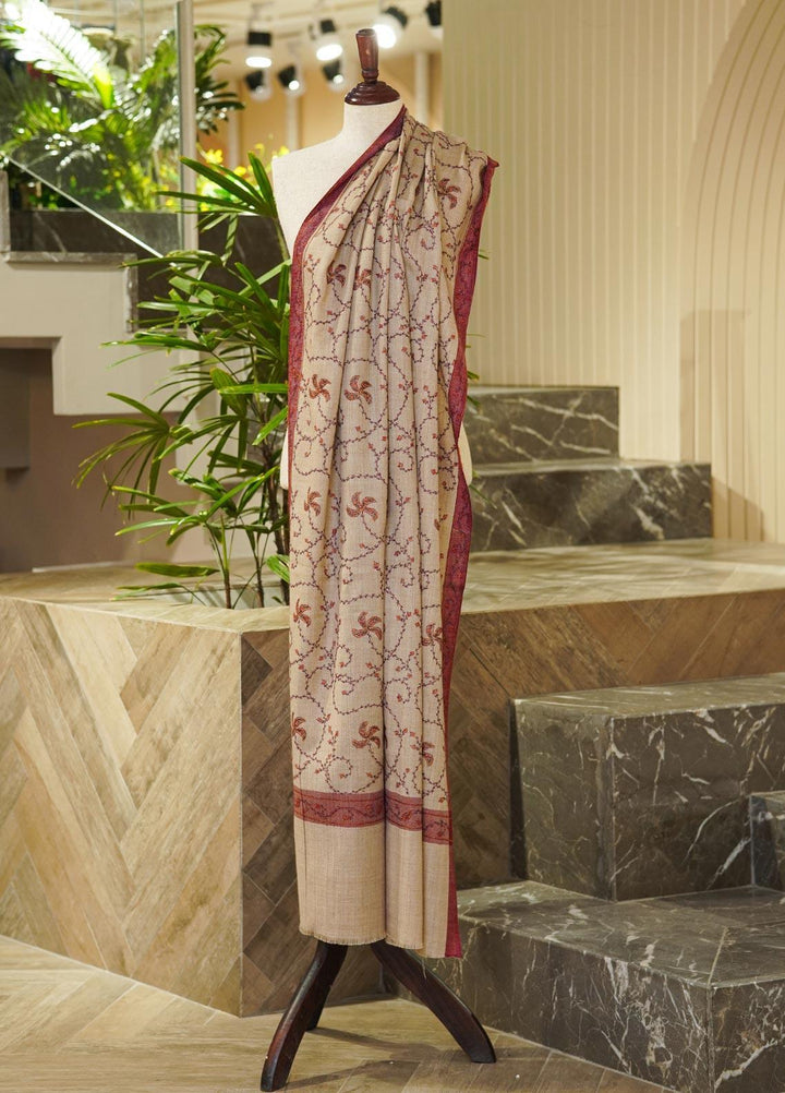 Sanaulla Exclusive Range  Pashmina  Shawls AKP-32 Fawn-10 - Pashmina Shawls