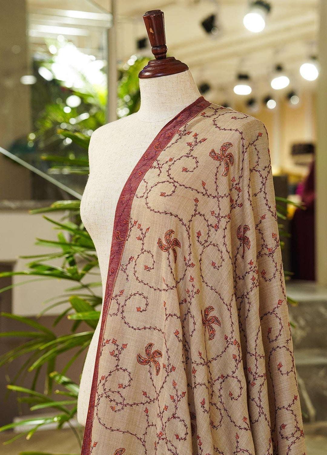 Sanaulla Exclusive Range  Pashmina  Shawls AKP-32 Fawn-10 - Pashmina Shawls