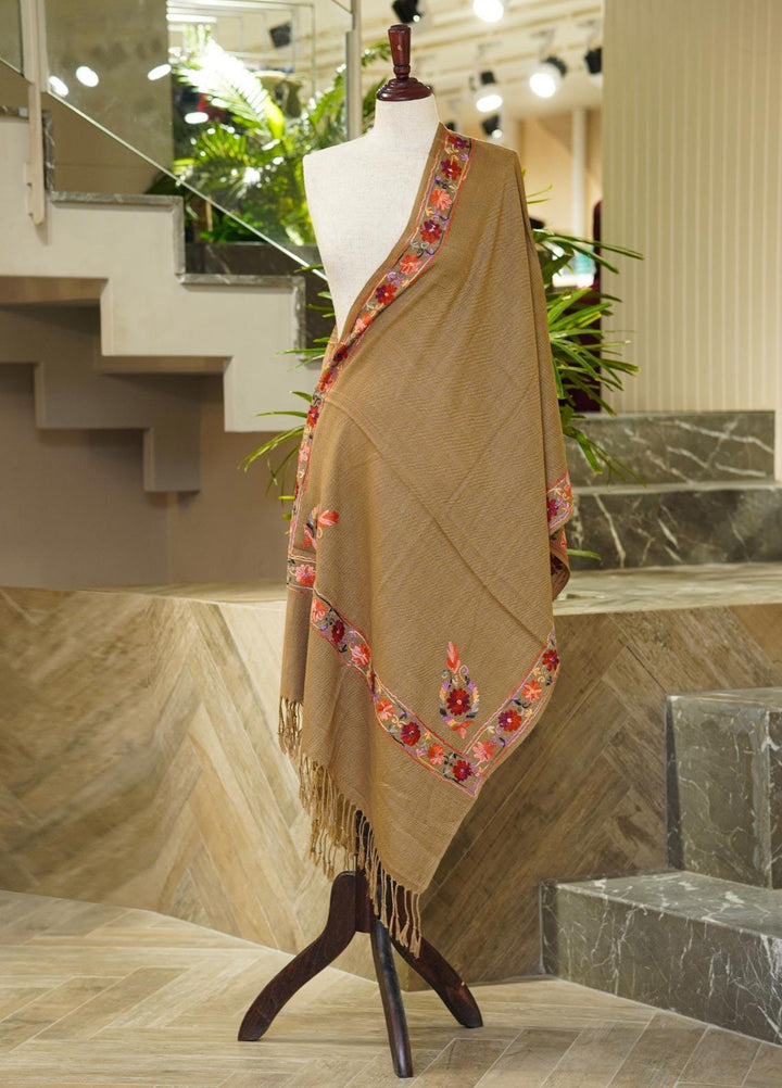Sanaulla Exclusive Range  Pashmina  Shawls MIR-10 Brown - Pashmina Shawls