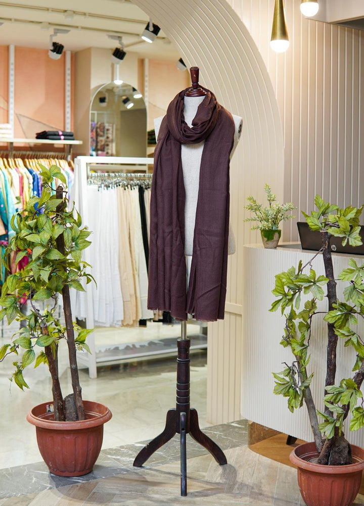 Sanaulla Exclusive Range  Pashmina  Shawls MIR-16 Dark Brown - Pashmina Shawls