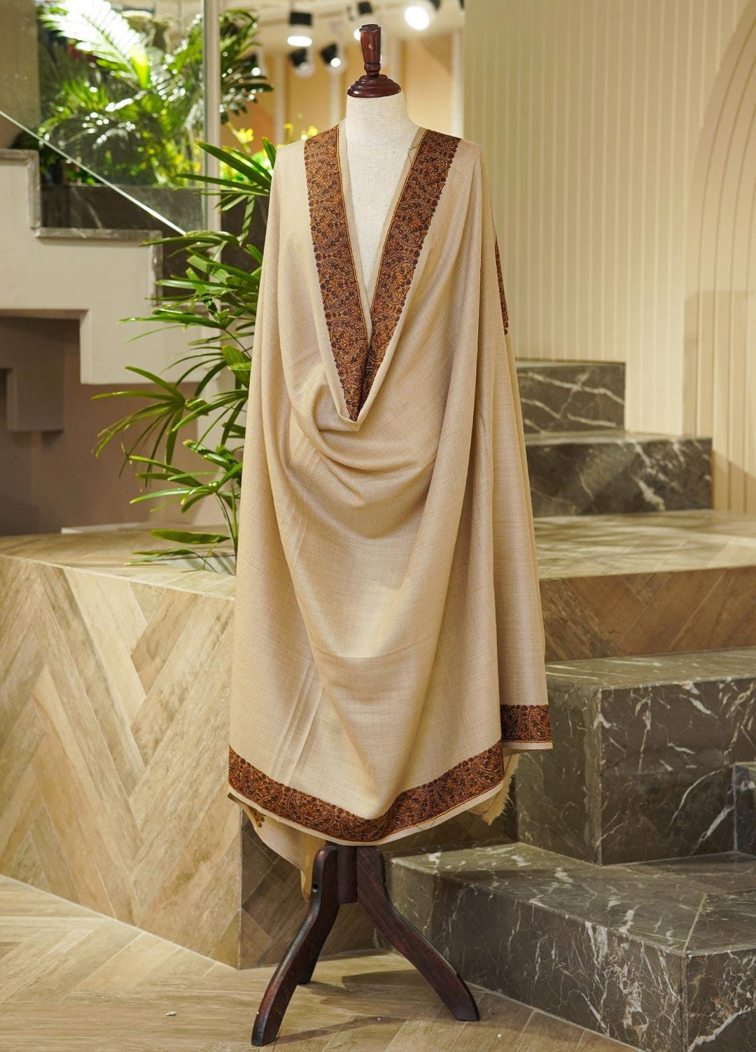 Sanaulla Exclusive Range  Pashmina  Shawls MIR-30 Fawn 2 - Pashmina Shawls