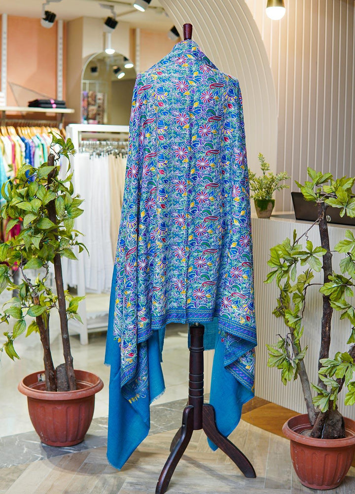 Sanaulla Exclusive Range  Pashmina  Shawls MIR-44 Blue 2 - Pashmina Shawls